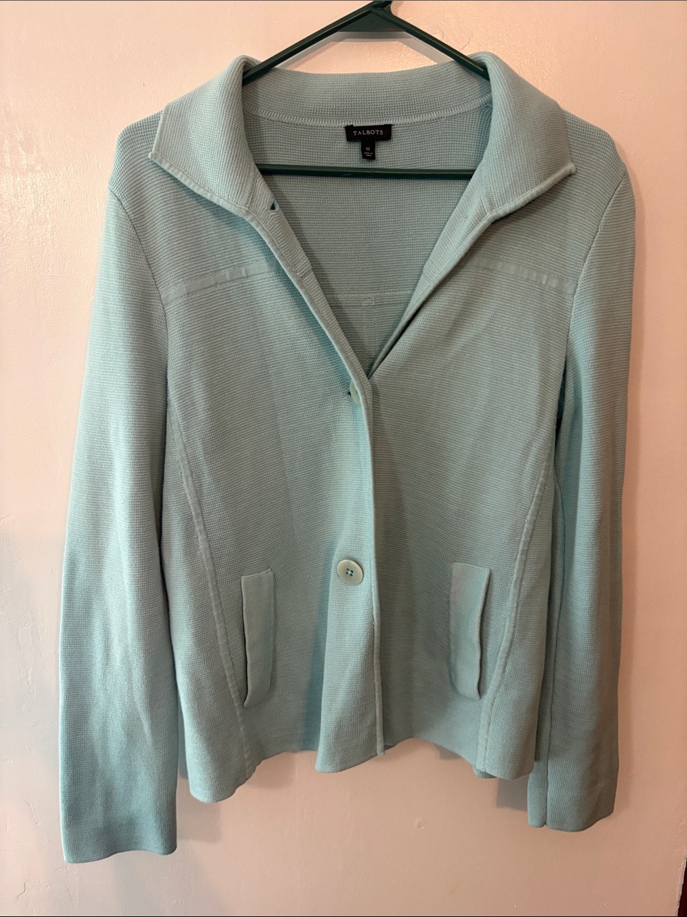 Talbots Mint Blue Knit Blazer Jacket Size Medium